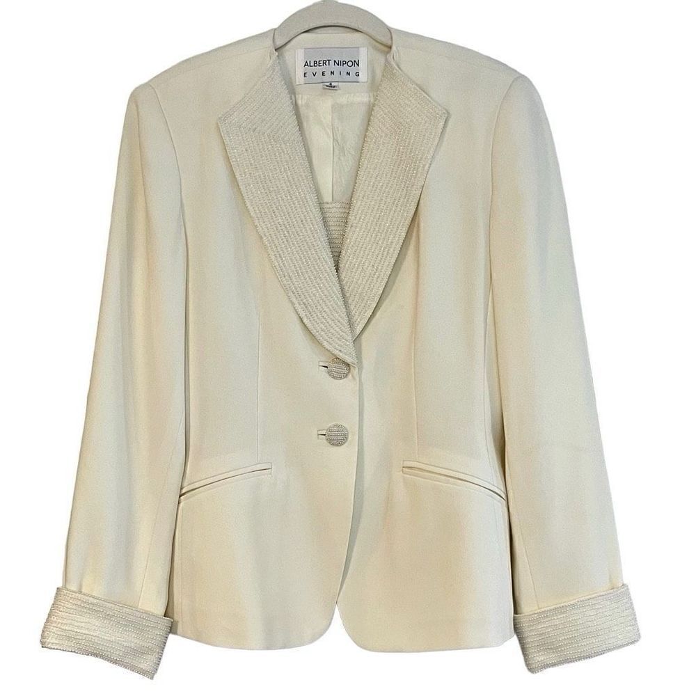 Albert Nipon Evening Cream Beaded Women’s Blazer Size 4